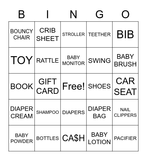 Danielle's Baby Shower Bingo Card