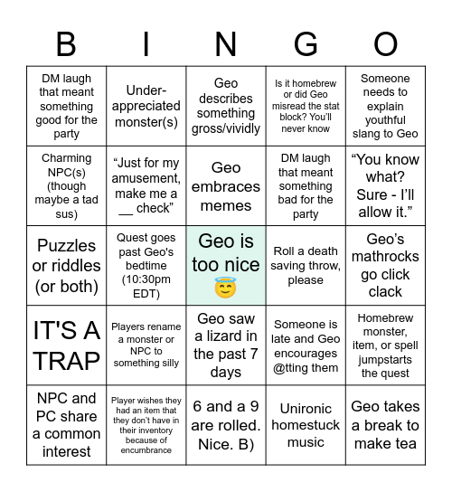 Geo Bingo Card