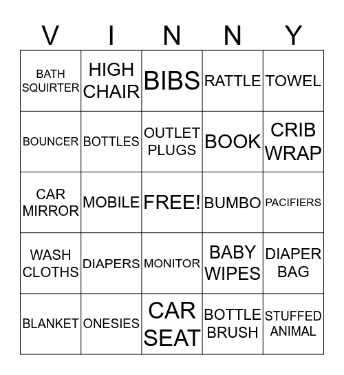 Dr. Seuss Baby Gift BINGO Card