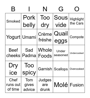 Top Chef Bingo Card