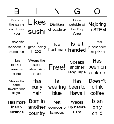 Meet Friends! Bingo Card