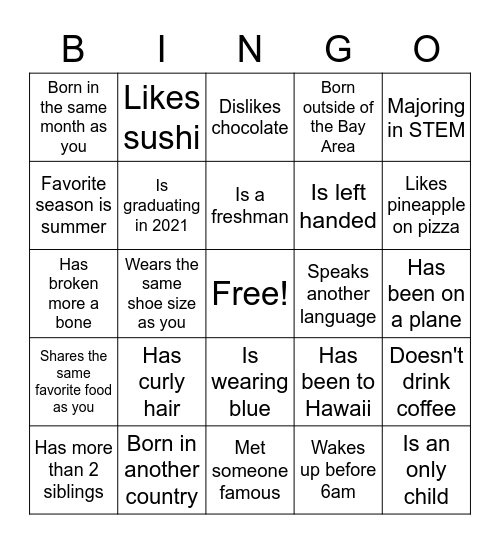 Meet New Friends Bingo Game