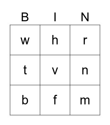 Beginning Sounds Bingo Card