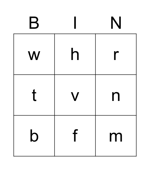 Beginning Sounds Bingo Card