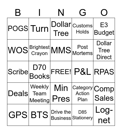 Stationery/Books Category Meeting Bingo Card