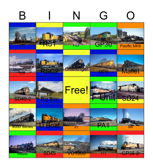 Union Pacific Railroad Bingo Card