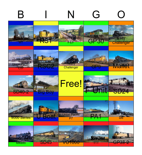 Union Pacific Bingo Card