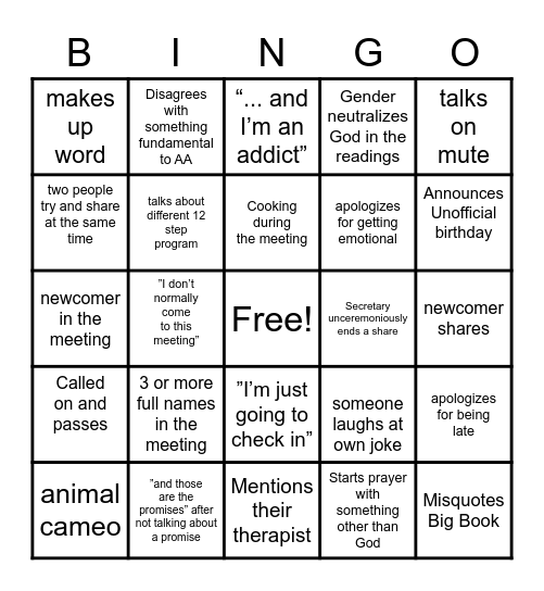 RESENTMENT BINGO Card