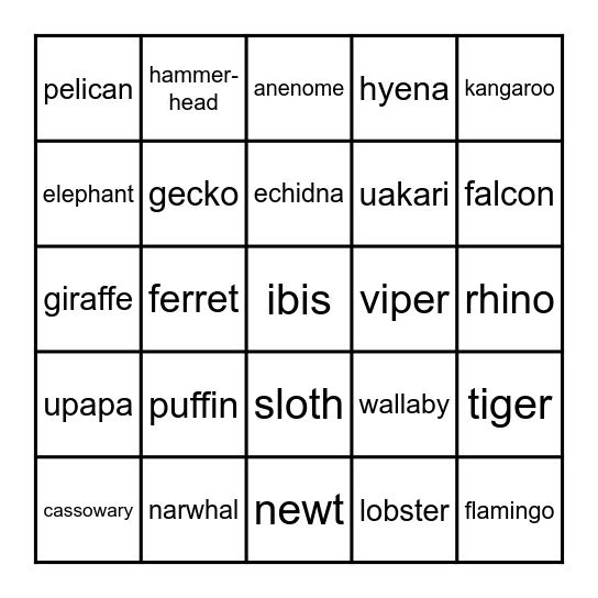 Animal Bingo! Bingo Card