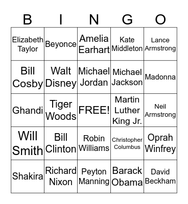 Famous People BINGO Card