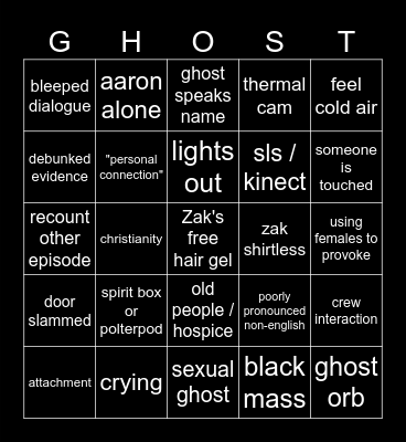 Ghost Adventures Bingo Card