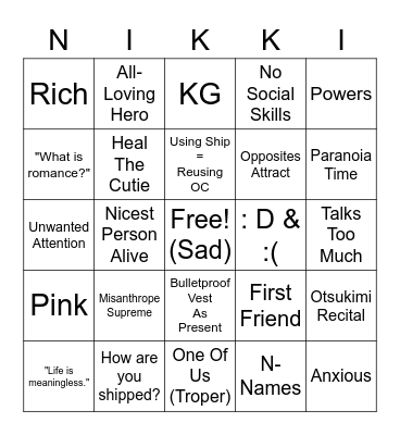 Ship Kid Bingo Card