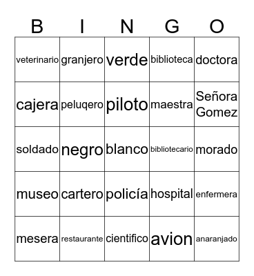 Profesiones Señora Gomez Bingo Card