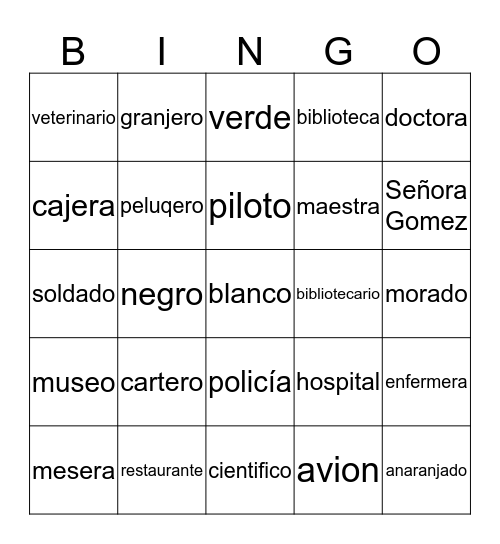 Profesiones Señora Gomez Bingo Card