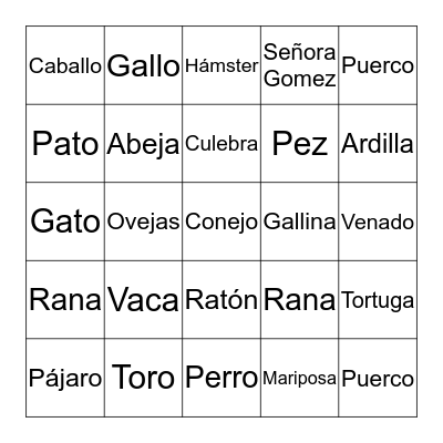 Animals Señora Gomez Bingo Card