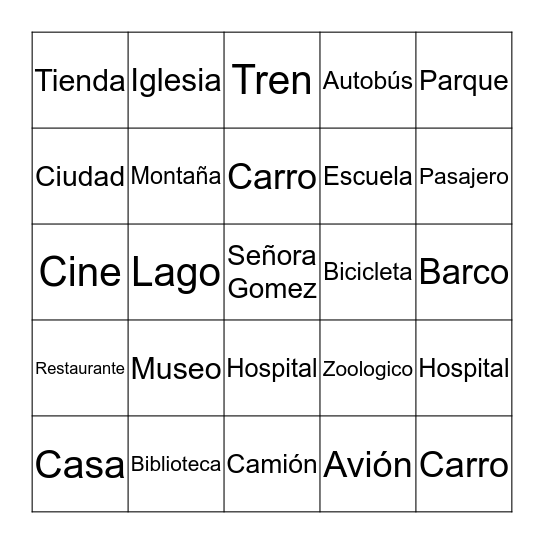 Señora Gomez Comunidad y Transporte Bingo Card