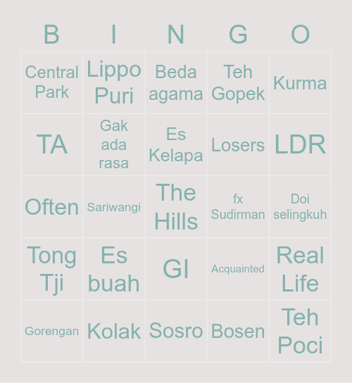 Uzy’s Bingo Card