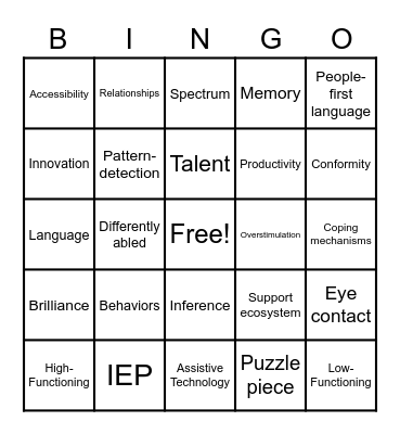 Autism & Neurodiversity Bingo! Bingo Card