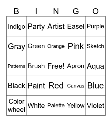 Paint Party Bingo Card