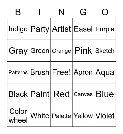 Paint Party Bingo Card