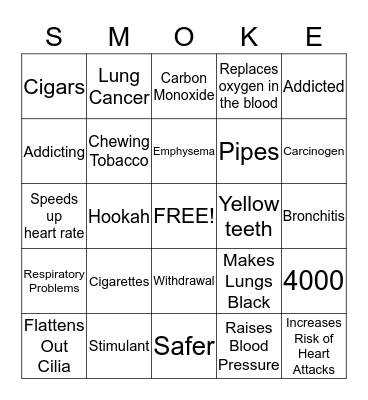 Smoking Bingo Card