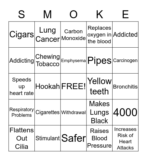 Smoking Bingo Card