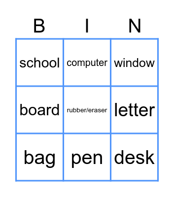 School objects / Singular Plurals Bingo Card