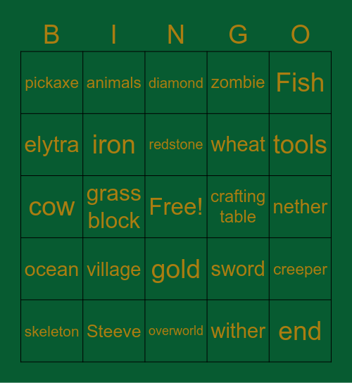 minecraft bingo Card