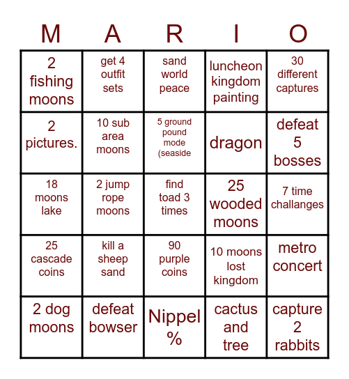 SUPAH MARIO ODDESY Bingo Card