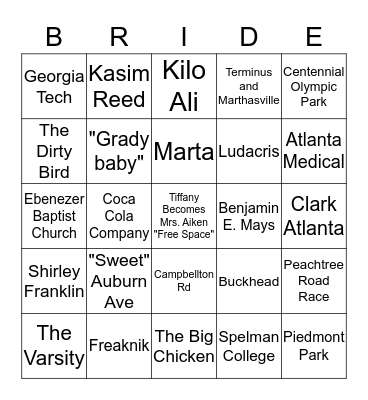 Tiffany's Hometown Affair Bingo Card