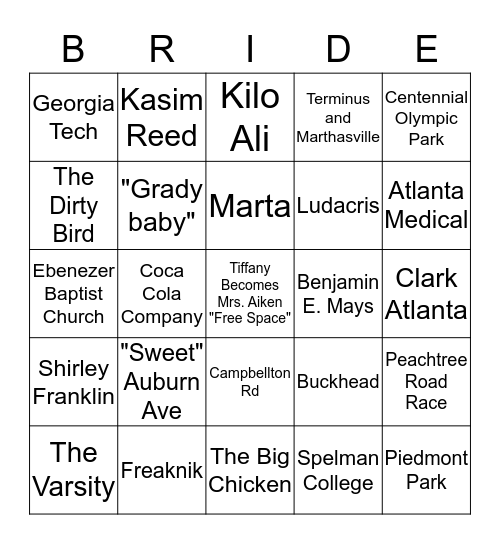 Tiffany's Hometown Affair Bingo Card