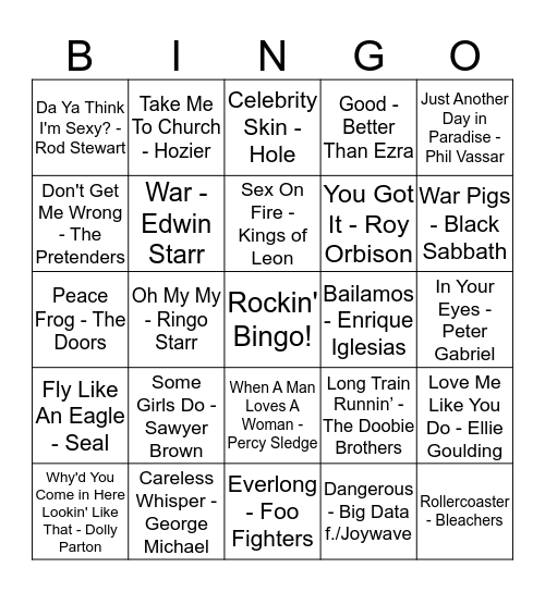 Rockin' Bingo 1B Bingo Card