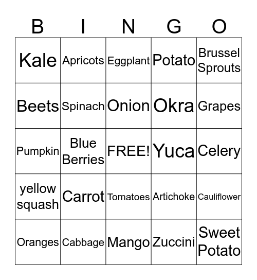 Vitamins and Minerals Bingo! Bingo Card