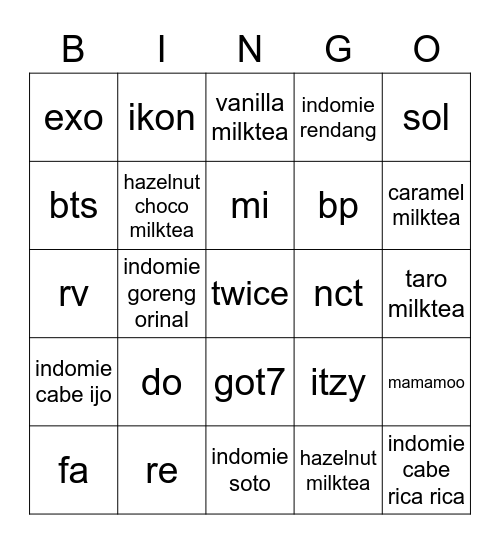 iyen Bingo Card