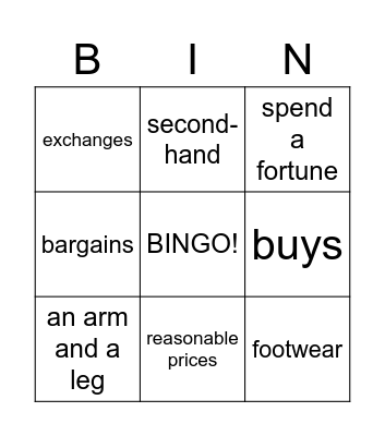 Let's Shop! Bingo Card