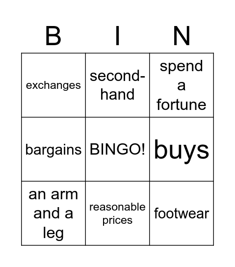 Let's Shop! Bingo Card