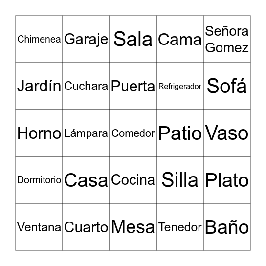 Casa Señora Gomez Bingo Card