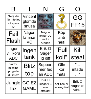 TLTers Bingo Card
