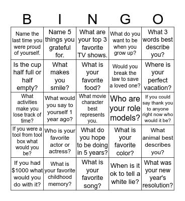 Social Bingo Card