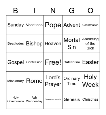 Catholic Bingo Card