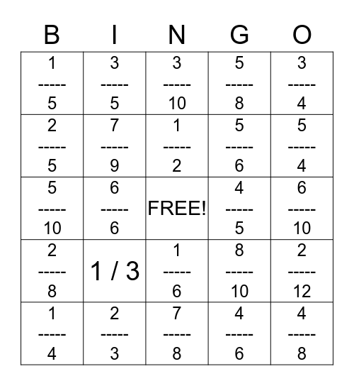 "Less than, Greater than, or Equal" Bingo Card