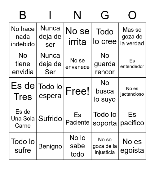 Bingo Matrimonial-El Amor Bingo Card