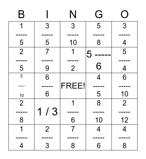 "Less than, Greater than, or Equal" Bingo Card