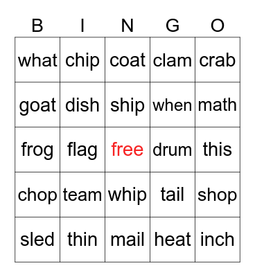 Phonics Bingo Card