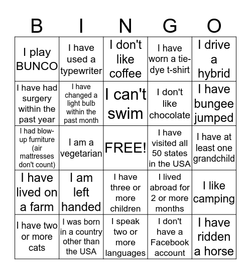 Nuventra Bingo Card