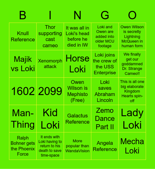 Loki Bingo Card Bingo Card