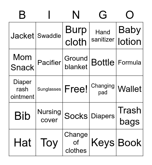 Diaper Bag Bingo Card