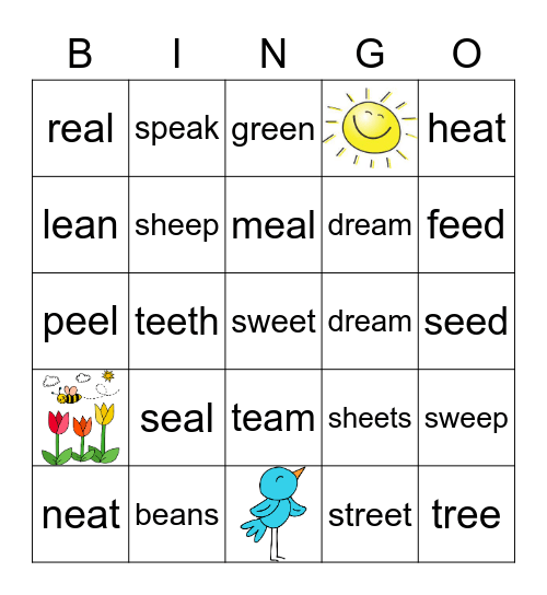 EA EE Words Bingo Card