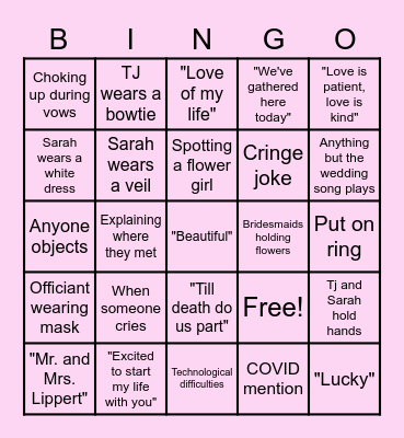 Drinking Wedding Bingo Card