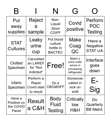 MSRMC Laboratory Bingo Card